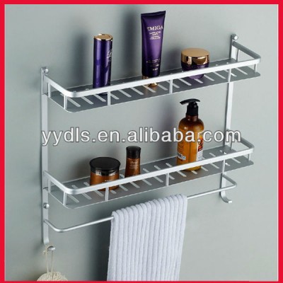 Wall Mounted Aluminum Bathroom Shelves 2 Layer Bathroom Holder Rack With Hook