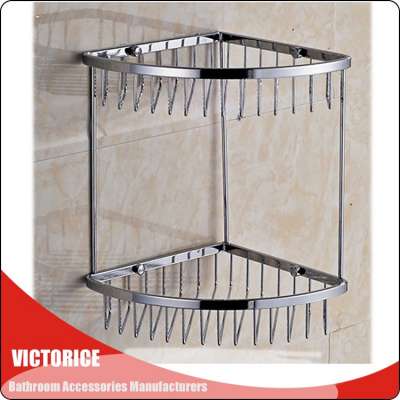 3150B Double Layer Bathroom Corner Basket Stainless Steel Bathroom Storage Rack